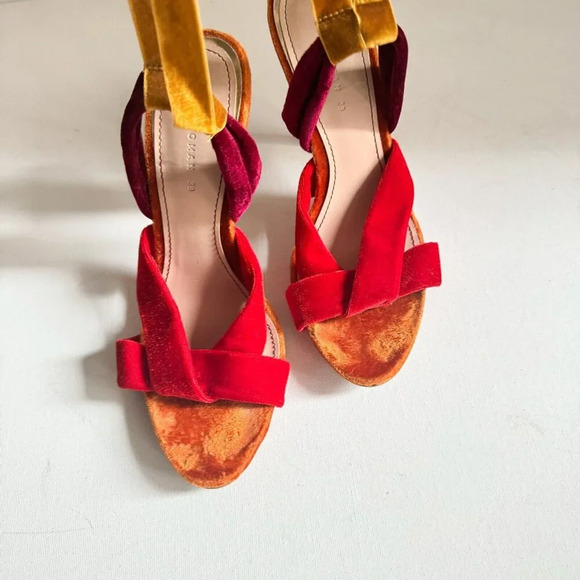 Zara Colourful Velvet Ankle Tie exy Heels 39 - Picture 4 of 9